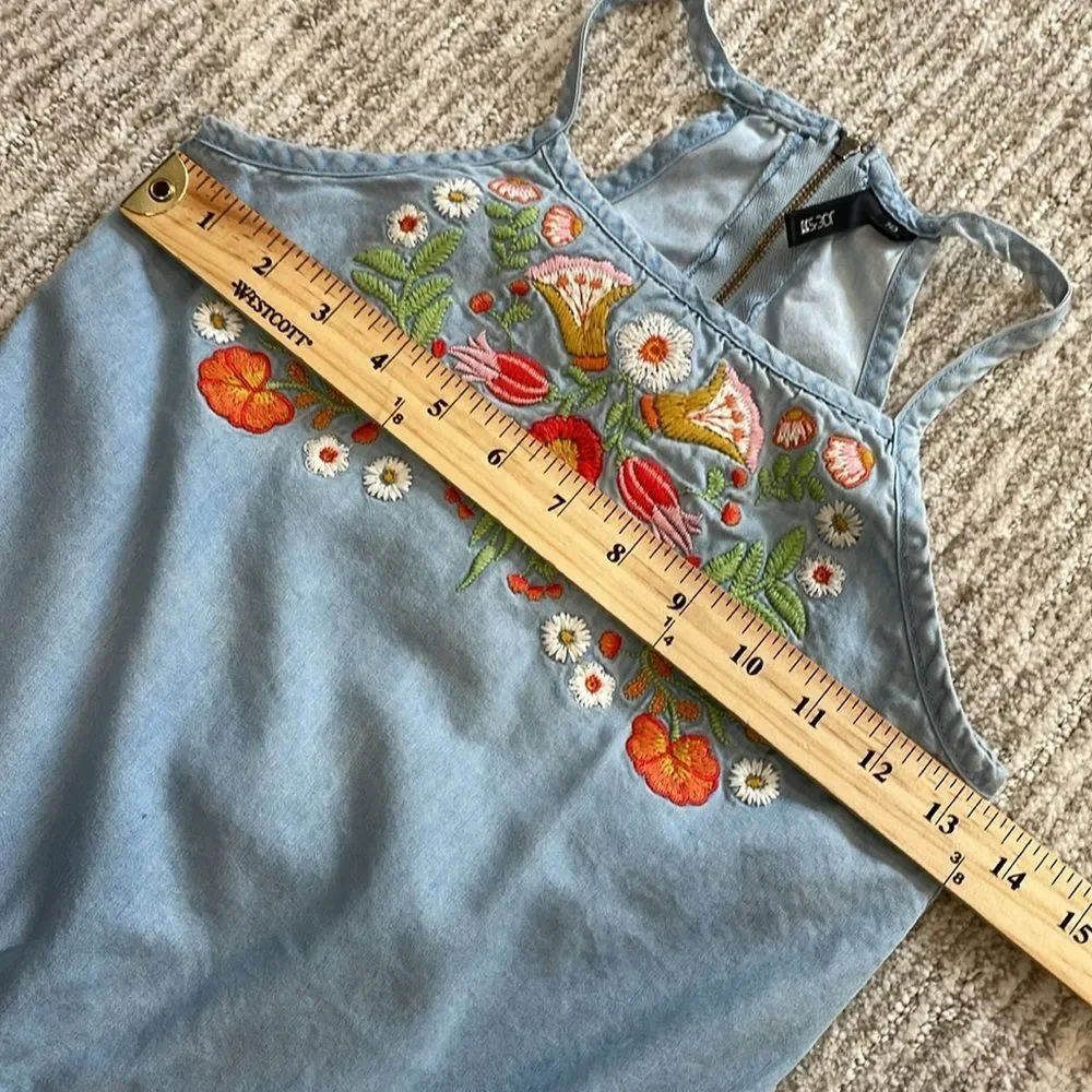 JOE'S Kids Chambray Tencel Denim Floral Embroidered Tank Romper Girls Size 10